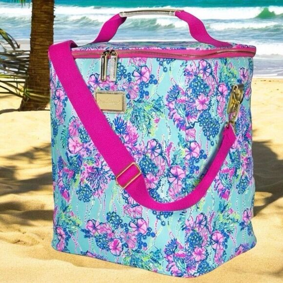 NWT Lilly Pulitzer Blue Insulated Wine Carrier Cooler Canvas Beach you To It main image 12
